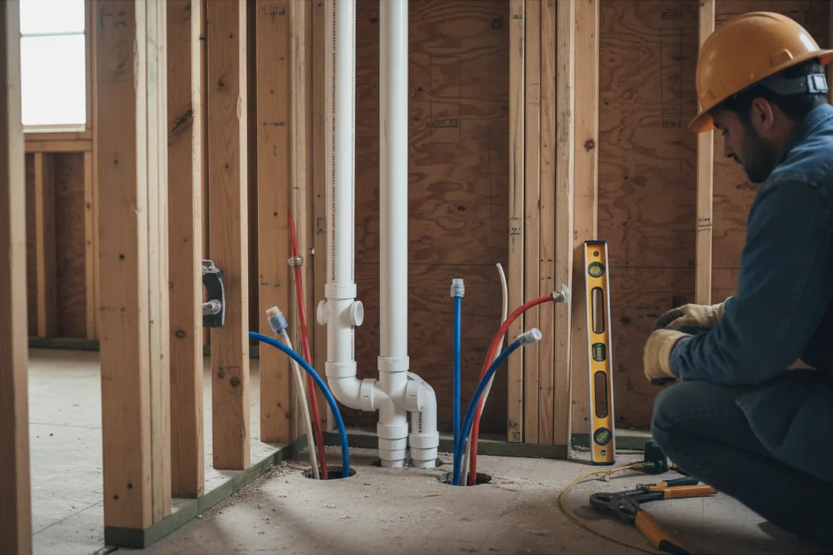 Drain and supply rough-in during Leak Detection in Leonard